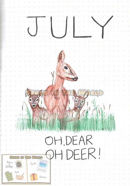 Bullet journal cover ideas for wildlife lovers - my July page design: deer family, drawn by. Sehee in the World